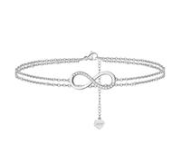 Double Anklet Bracelet for Women 8 Shape Infinity Symbol Chain Ankle Bracelets Beach Adjustable Barefoot Sandals Foot Gift for(Platinum)
