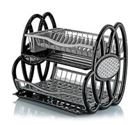 Double Assorted Colour Dish Drainer Rack - Modern Standing Two Tier Dish Drying Rack for Large Plate, Cutlery, Cup, and Pots - Heavy Duty Plastic and Chrome Finish - Large Dish Drainer Rack