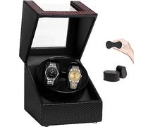 Double Automatic Watch Winder Box For 2 Watches watch Turner Rotator Case PU Leather Quiet Motor 2 Slot high stretchy pillow, Black