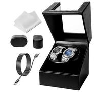 Double Automatic Watch Winder, Watch Winders for 2 Watches with Quiet Motor, Soft Flexible Watch Pillow,1 Rotation Modes USB Cable(Black-LED PU Leather）