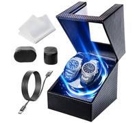 Double Automatic Watch Winder with LED Light, Watch Winders for 2 Watches with Quiet Motor, Soft Flexible Watch Pillow,5 Rotation Modes USB Cable(LED-Carbon Fiber)