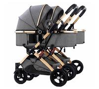 Double Baby Stroller for Infant and Toddler Reversible Bassinet Twins Pram,Detachable Pushchair Multi-Position Reclining Seats,Folding Prams Trolley (Color : Gray)