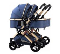 Double Baby Stroller for Infant and Toddler Reversible Bassinet Twins Pram,Double Infant Stroller,Twin Baby Pram Stroller,Detachable Pushchair Side-by-Side Tandem Stroller (Color : Blue-1)