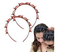 Double Bangs Hairstyle Hairpin,Hairpin Headband,Teeth Comb Hair Hoop Headband, Multi-Layer Hollow Woven Headbands Double Layer Twist Plait Headband Hair Styling Tools (Red, 2pcs)