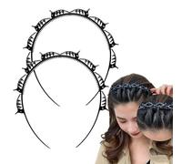 Double Bangs Hairstyle Hairpin,Hairpin Headband,Teeth Comb Hair Hoop Headband, Multi-Layer Hollow Woven Headbands Double Layer Twist Plait Headband Hair Styling Tools (Black, 2pcs)