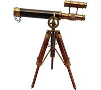 Double Barel Victorian London (1915) 18" Brass Telescope on Tripode Stand Antique Home Decor Table Top