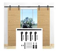 Double Barn Door Hardware Kit,Heavy Duty Slide Track Rail,Smooth and Quiet Sliding Operation,for Wardrobes,Storage Rooms(7FT Track)