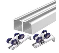 Double Barn Door Sliding Rack System 3 4 5 6 7 8 9 10ft，Heavy Duty Aluminum Bypass Double-Closing Closet Doors Hardware Kit(Silver,5.1ft/155cm)