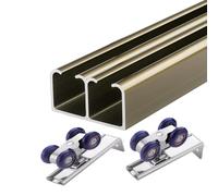 Double Barn Door Sliding Rack System 3 4 5 6 7 8 9 10ft，Heavy Duty Aluminum Bypass Double-Closing Closet Doors Hardware Kit(Champagne,6.6ft/201cm)