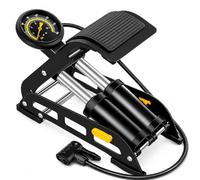 Double Barrel Foot Pump with Pressure Gauge, 160 PSI Foldable Heavy Duty Steel Manual Air Pump, AV/FV/DV Valve Compatible, Portable Tyre Inflator, for Car, Bicycle & Motorcycle Tyres