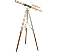 Double Barrel Solid Black Leather Telescope Maritime Spyglass with Wooden/Brass Floor Standing Tripod Stand Harbal Master