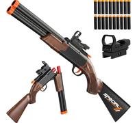 Double Barrel Toy Foam Blaster with Geen Dot Scop Foam Squirt Foam Dart Blaster Soft Bullets Toy Blaster Realistic Pump-Action Airsoft Blasters for Ages 14+