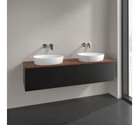 Double Basin Cabinet Villeroy and Boch Antao 2 drawers 1600x360x500mm Black Matt Laquered/Warm Walnut