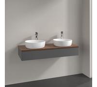 Double Basin Cabinet Villeroy and Boch Antao 2 x 1 hole, 1 drawer 1200x190x500mm Anthracite Matt Laquered/Warm Walnut