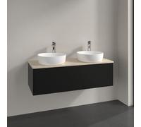 Double Basin Cabinet Villeroy and Boch Antao 2 x 1 hole, 1 drawer 1200x360x500mm Black Matt Laquered/Boticcino