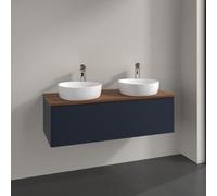 Double Basin Cabinet Villeroy and Boch Antao 2 x 1 hole, 1 drawer 1200x360x500mm Midnight Blue Matt Lacquer/Warm Walnut