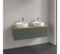 Double Basin Cabinet Villeroy and Boch Antao 2 x 1 hole, 2 drawers 1200x360x500mm Leaf Green Matt Lacquer/Honey Oak