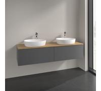 Double Basin Cabinet Villeroy and Boch Antao 2 x 1 hole, 2 drawers 1600x360x500mm Anthracite Matt Laquered/Honey Oak