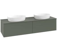 Double Basin Cabinet Villeroy and Boch Antao 2 x 1 hole, 2 drawers 1600x360x500mm Leaf Green Matt Lacquer