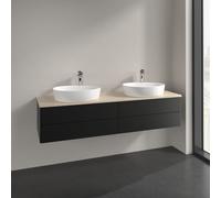 Double Basin Cabinet Villeroy and Boch Antao 2 x 1 hole, 4 drawers 1600x360x500mm Black Matt Laquered/Boticcino