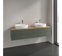 Double Basin Cabinet Villeroy and Boch Antao Light 2 x 1 hole, 4 drawers 1600x360x500mm Leaf Green Matt Lacquer/Honey Oak