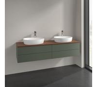 Double Basin Cabinet Villeroy and Boch Antao Light 2 x 1 hole, 4 drawers 1600x360x500mm Leaf Green Matt Lacquer/Warm Walnut