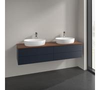 Double Basin Cabinet Villeroy and Boch Antao Light 2 x 1 hole, 4 drawers 1600x360x500mm Midnight Blue Matt Lacquer/Warm Walnut