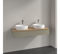 Double Basin Cabinet Villeroy and Boch Antao with Structure, 2 x 1 hole, 1 drawer 1200x190x500mm Stone Grey Matt Lacquer/Honey Oak