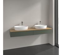 Double Basin Cabinet Villeroy and Boch Antao with Structure, 2 x 1 hole, 2 long drawers 1600x190x500mm Leaf Green Matt Lacquer/Honey Oak