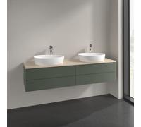 Double Basin Cabinet Villeroy and Boch Antao with Structure, 2 x 1 hole, 4 drawers 1600x360x500mm Leaf Green Matt Lacquer/Boticcino
