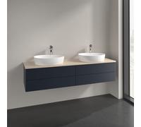 Double Basin Cabinet Villeroy and Boch Antao with Structure, 2 x 1 hole, 4 drawers 1600x360x500mm Midnight Blue Matt Lacquer/Boticcino