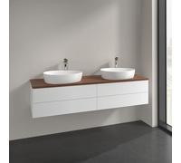 Double Basin Cabinet Villeroy and Boch Antao with Structure, 2 x 1 hole, 4 drawers 1600x360x500mm White Matt Laquered/Warm Walnut