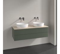 Double Basin Cabinet Villeroy and Boch Antao with Structure, Light 2 drawers 1200x360x500mm Leaf Green Matt Lacquer/Boticcino