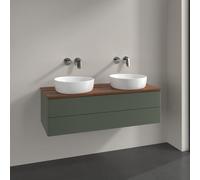 Double Basin Cabinet Villeroy and Boch Antao with Structure, Light 2 drawers 1200x360x500mm Leaf Green Matt Lacquer/Warm Walnut