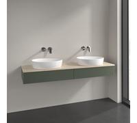 Double Basin Cabinet Villeroy and Boch Antao with Structure, Light 2 long drawers 1600x190x500mm Leaf Green Matt Lacquer/Boticcino