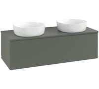 Double Basin Cabinet Villeroy and Boch Antao with Structure, Light 2 x 1 hole, 1 drawer 1200x360x500mm Leaf Green Matt Lacquer