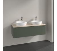 Double Basin Cabinet Villeroy and Boch Antao with Structure, Light 2 x 1 hole, 1 drawer 1200x360x500mm Leaf Green Matt Lacquer/Boticcino
