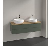Double Basin Cabinet Villeroy and Boch Antao with Structure, Light 2 x 1 hole, 2 drawers 1200x360x500mm Leaf Green Matt Lacquer/Honey Oak