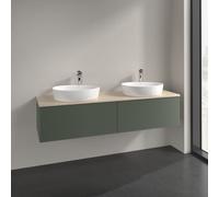 Double Basin Cabinet Villeroy and Boch Antao with Structure, Light 2 x 1 hole, 2 drawers 1600x360x500mm Leaf Green Matt Lacquer/Boticcino