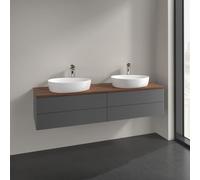 Double Basin Cabinet Villeroy and Boch Antao with Structure, Light 2 x 1 hole, 4 drawers 1600x360x500mm Anthracite Matt Laquered/Warm Walnut