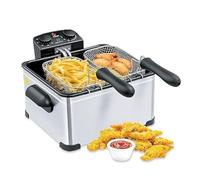 Double Basket 5L Electric Deep Fat Fryer Easy Clean - 2000W Stainless Steel, 3 Baskets, Adjustable Temperature, Viewing Window, Cool-Touch Handle - Ideal for Chips, Chicken, Onion Rings