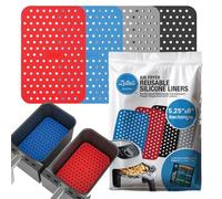 Double Basket Air Fryer Liners 4 Pack, Reusable Silicone Air Fryer Liners with DualZone Magnetic Cheat Sheet, Kitchen Accessories for Dual Basket Air Fryers, Easy Clean - 5.25 x 8”