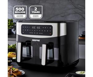 Double Basket Air Fryer Oven Digital Cooker 9L Timer Oil Free Frying 2600W Black