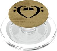 Double Bass Clef Heart Tan Vintage Sheet Music Notes Bassist PopSockets PopGrip for MagSafe