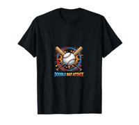 Double Bat Attack Baseball Power Strike Graphic T-Shirt