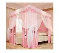 "Double Bed Canopy Mosquito Net - Fabric Bed Drapes with 4 Corner Posts, Dustproof Blackout Shielding Netting, Easy to Install Metal Brackets for Ultimate Protection"
