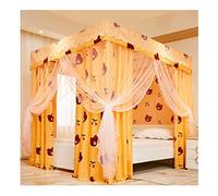 Double Bed Canopy Mosquito Net with Metal Brackets - Fabric Bed Drapes for Ultimate Bug Protection, Dustproof Blackout Shielding Netting, Easy to Install 4 Corner Post Design