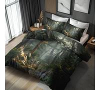 Double Bed Duvet Cover Set, Jungle Bedding 3 Piece - Forest Tree Pattern, Soft Hypoallergenic Microfibre Quilt Cover, 2 Pillowcases, with Zip, Bedroom Decor AD537