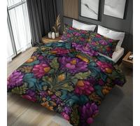 Double Bed Duvet Cover Set, William Morris Flower Bedding 3 Piece - Vintage Floral Pattern, Soft Hypoallergenic Microfibre Quilt Cover, 2 Pillowcases, with Zip, Bedroom Decor AD626