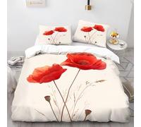 Double Bed Duvet Cover Set with Zipper Closure Plant Flower Poppy Cream Color Duvet Cover Set with Pillowcases, Quilt Cover 79x79 Easy Care Bedding Sets Ultra Soft Cosy Microfiber
